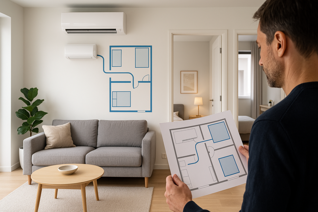 Klimatyzacja multisplit w mieszkaniu z jednostką w salonie i chłodzeniem kilku pomieszczeń